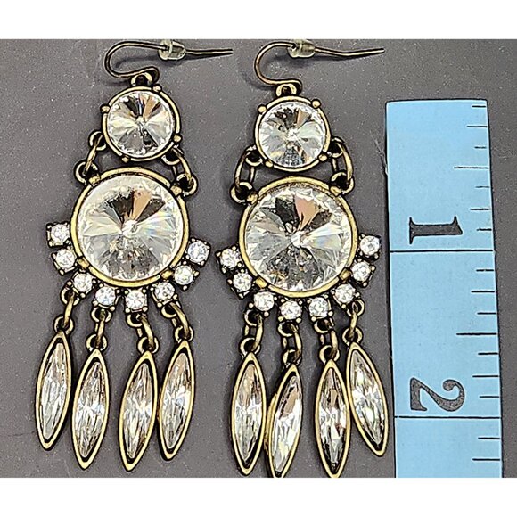 GOLD TONE FACETED CRYSTAL CHANDELIER BOHO DROP EARRINGS - Picture 7 of 7